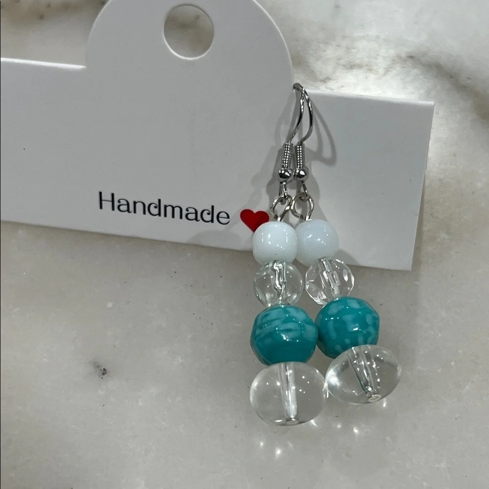 Artisan Turquoise and White Beaded Earrings